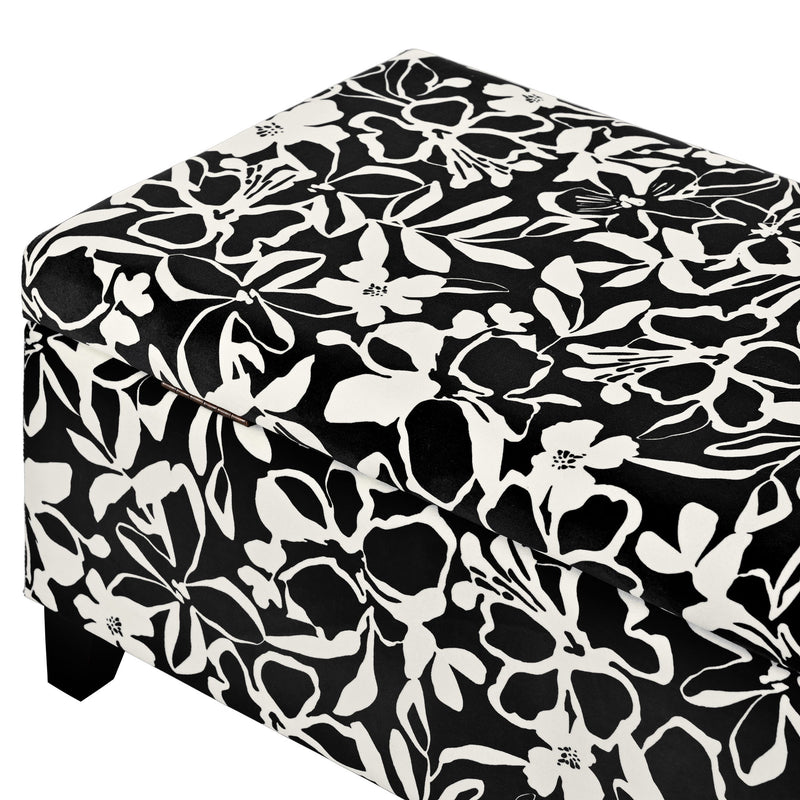 Luxury Storage Ottoman With Floral Patterned Fabric, Soft-Close Hinges, Multi Functional - R&R Furniture Gallery (Fountain Valley, CA)