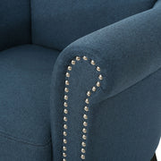 Noble House elegant club arm chair with nailhead trim, Birch wood legs, upholstered in soft fabric for stylish comfort.
