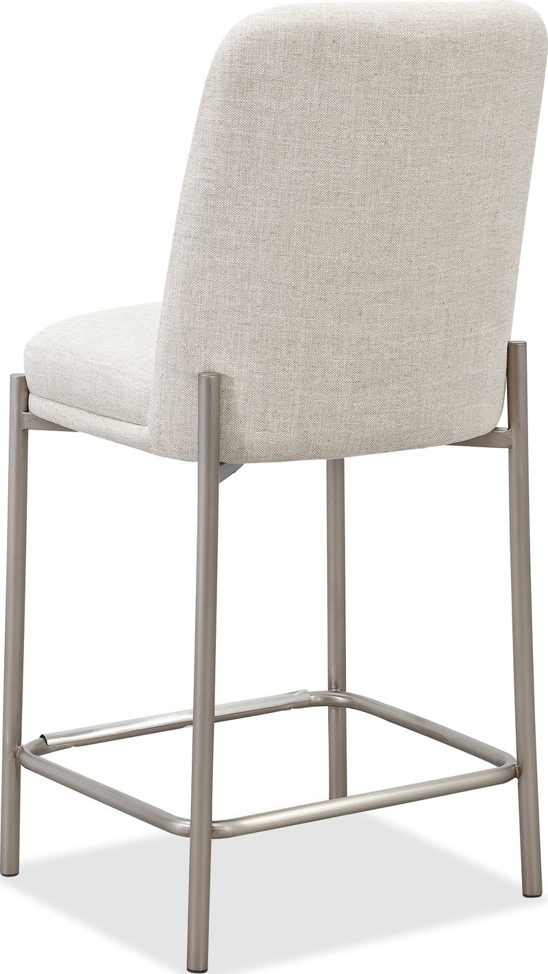Dion Upholstered Counter Stool in Natural Light Linen and Brushed Nickel Metal