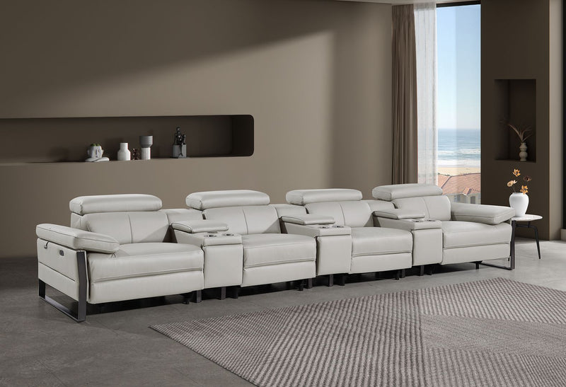 1246 - Modular Power Triple Reclining Triple Console Sofa With Power Reclining Headrests - R&R Furniture Gallery (Fountain Valley, CA)