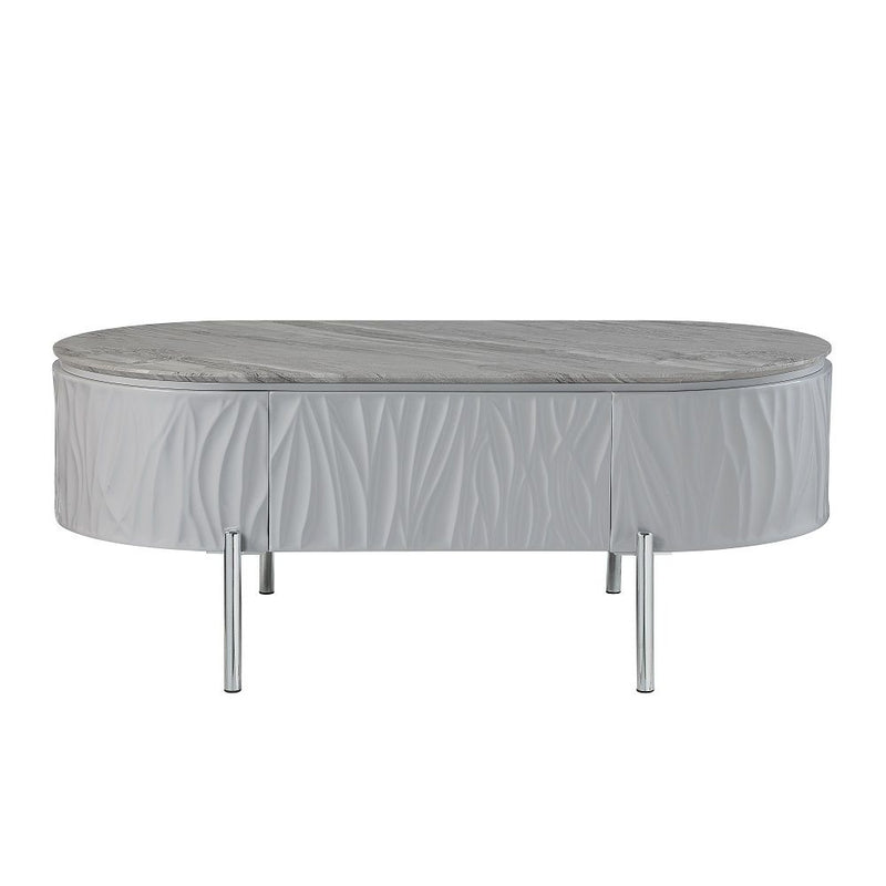 Yukino - Coffee Table - Gray High Gloss & Chrome - R&R Furniture Gallery (Fountain Valley, CA)