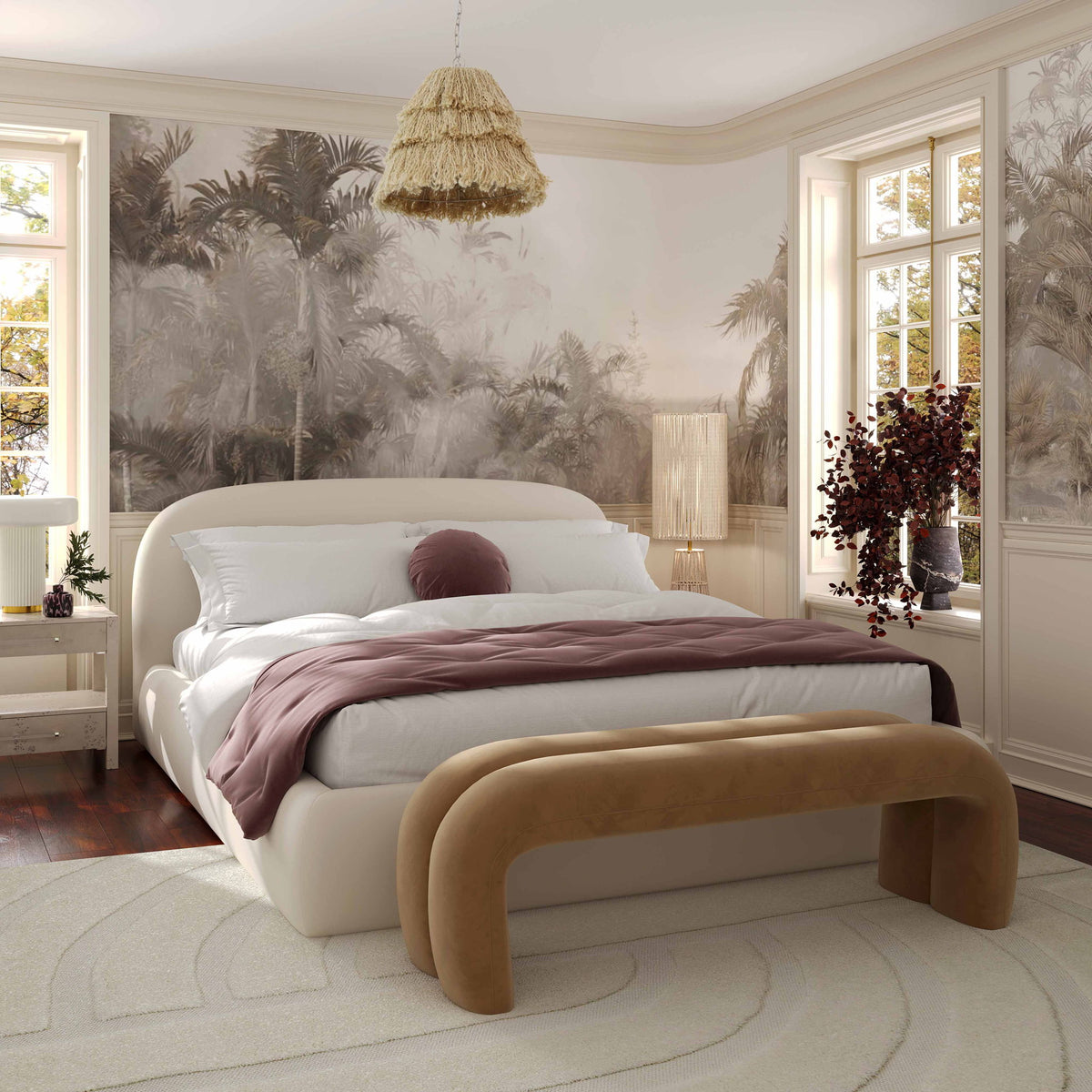 Leigh - Velvet Channeled Bench - R&R Furniture Gallery (Fountain Valley, CA)