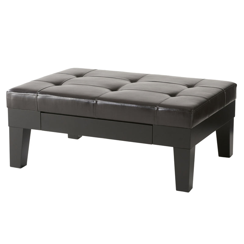 Chatham - Ottoman With Drawer Leather Storage Solution - Dark Coffee - R&R Furniture Gallery (Fountain Valley, CA)