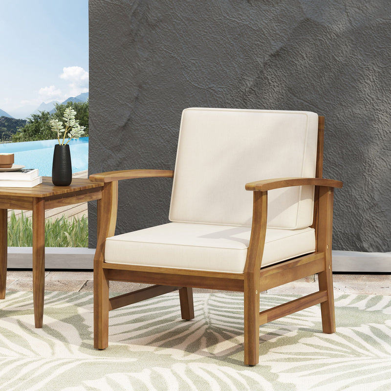 Noble House Perla contemporary club arm chair with water-resistant cushion, featuring a stylish design and plush upholstery.