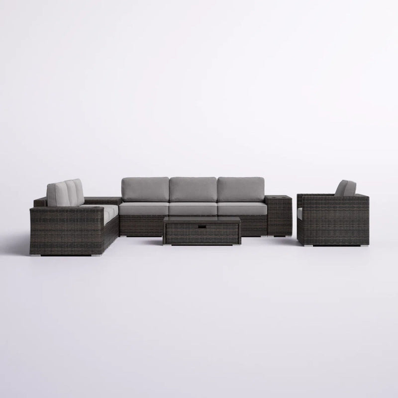 Modern Patio Rattan Sectional Set With Cushions - R&R Furniture Gallery (Fountain Valley, CA)
