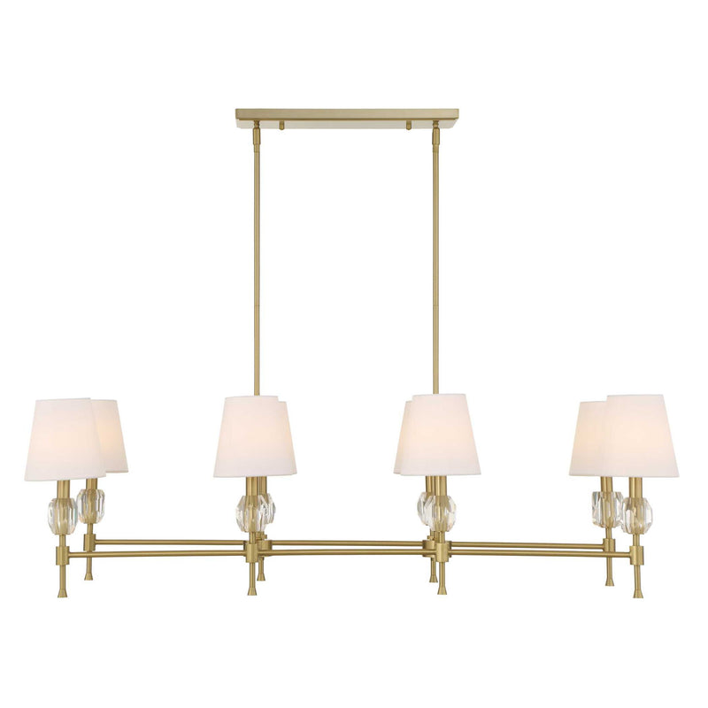 Uttermost Arques 8-light linear chandelier with white and gold finish, featuring modern design and elegant lighting details.