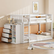 DreamHaus bunk bed with four drawers and three shelves, featuring sturdy wood construction and space-saving design for kids' bedroom