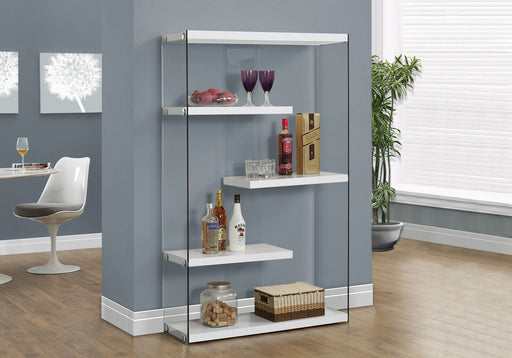 Bookshelf, Bookcase, Etagere, 5 Tier, Office, Glossy Contemporary & Modern - White - R&R Furniture Gallery (Fountain Valley, CA)