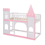 Twin Over Twin Castle Bunk Bed With Ladder - Pink - R&R Furniture Gallery (Fountain Valley, CA)