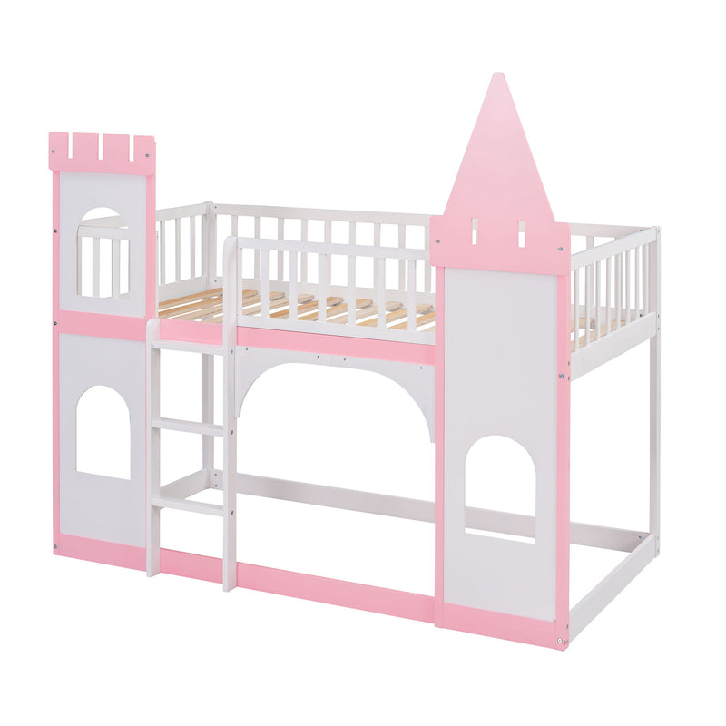 Twin Over Twin Castle Bunk Bed With Ladder - Pink - R&R Furniture Gallery (Fountain Valley, CA)