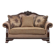 Chateau De Ville - Loveseat With 3 Pillows (Same Lv01589) - Fabric & Espresso - R&R Furniture Gallery (Fountain Valley, CA)