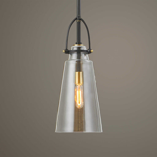 Uttermost Saugus industrial white 1-light pendant lighting fixture hanging with a sleek modern design.
