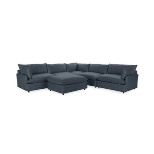 Classic Home Caplan 6-piece modular sectional with ottoman, modern living room set featuring plush cushions and versatile seating options.
