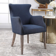 Blue Yareena wingback chair by Uttermost featuring plush upholstery and a classic wingback design for elegant comfort.