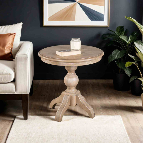 Round End Table, Light White Wash - FM49000AK-ER