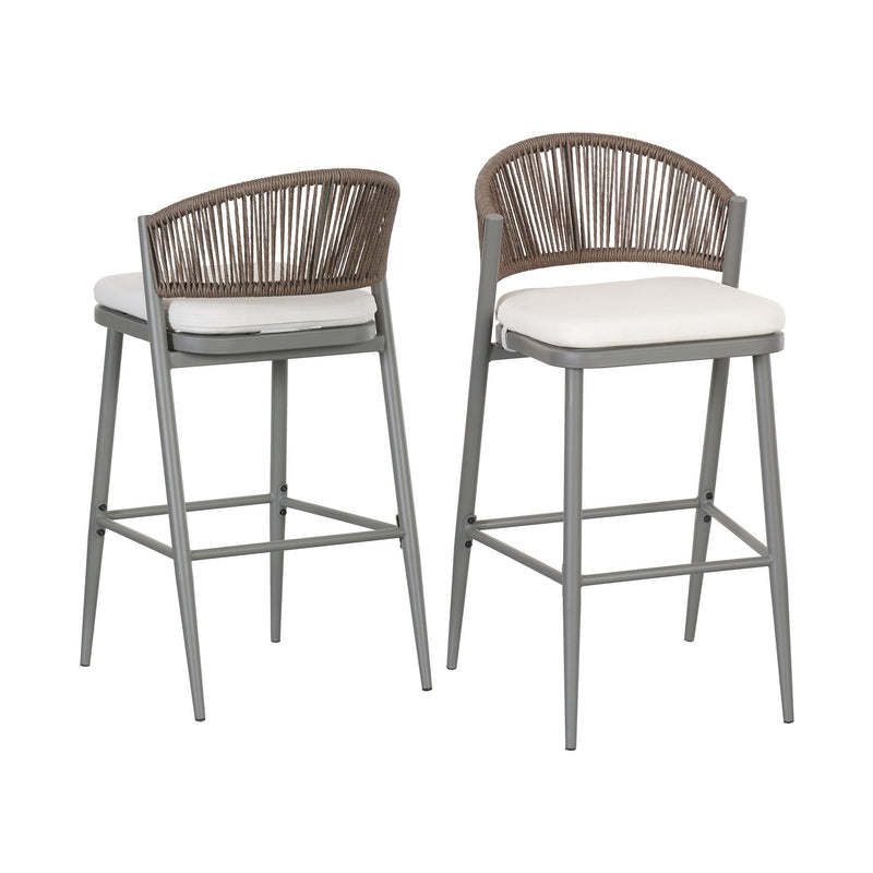 Outdoor Bar Height Metal Frame Counter Stools With Scallop Shaped Backrest & Water Resistant Cushions - R&R Furniture Gallery (Fountain Valley, CA)