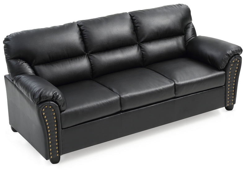 Black Olney stationary sofa by Glory Furniture with plush cushions and sleek design, perfect for modern living rooms.