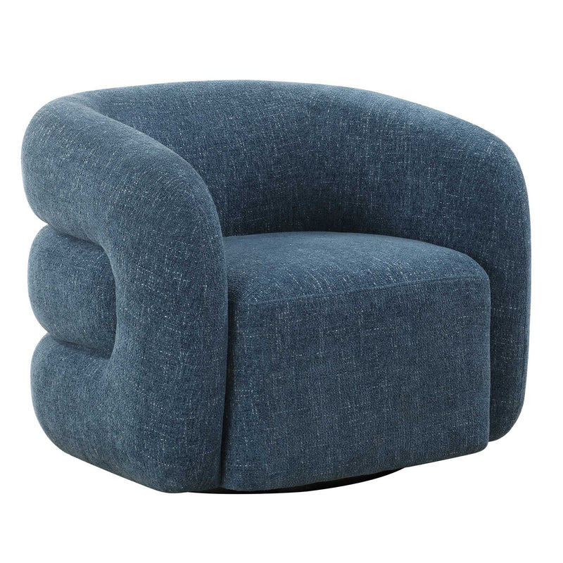 Junie - Swivel Barrel Chair - Blue
