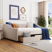 DreamHaus upholstered storage daybed with two drawers and wood slat support, showcasing a comfortable, stylish bedroom furniture piece.