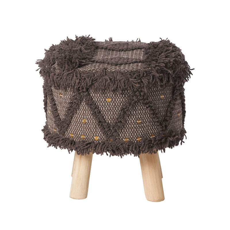 Dark brown Noble House wool and cotton foot stool ottoman with eucalyptus wood frame, handcrafted for comfort and style.