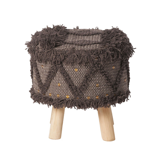 Dark brown Noble House wool and cotton foot stool ottoman with eucalyptus wood frame, handcrafted for comfort and style.