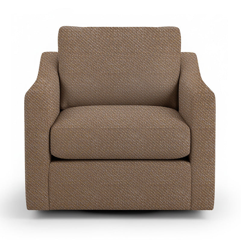 Classic Home Aspen swivel chair with a plush upholstered seat and wooden base, showcasing a modern and comfortable design.