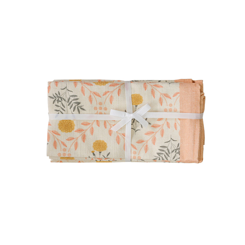 Set of four Dolce Natural Cotton Napkins by TOV Furniture, soft white fabric with clean, elegant stitching for dining table decor.