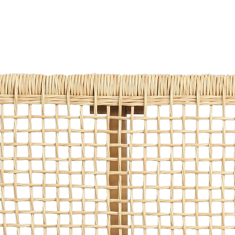Noble House Angie outdoor bench with acacia wood frame and faux rattan seat, teak finish for garden or patio seating.