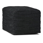 Simpli-Home Fredrik handcrafted square accent pouf with textured fabric, versatile for living room or seating areas.