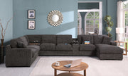 Celine - Corner Sectional Sofa With Right Facing Chaise, Cupholders, And Charging Ports - Gray - R&R Furniture Gallery (Fountain Valley, CA)
