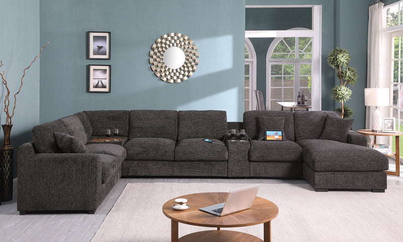 Celine - Corner Sectional Sofa With Right Facing Chaise, Cupholders, And Charging Ports - Gray - R&R Furniture Gallery (Fountain Valley, CA)