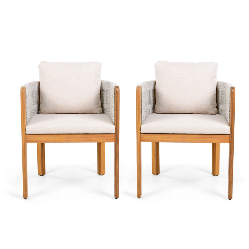 Outdoor Dining Chairs & Rope Handles (Set of 2) - Beige / Teak - R&R Furniture Gallery (Fountain Valley, CA)