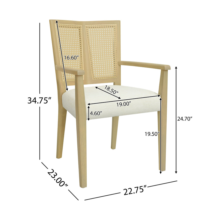 Mid Century Modern Arm Dining Chairs With Rattan Backrest - R&R Furniture Gallery (Fountain Valley, CA)