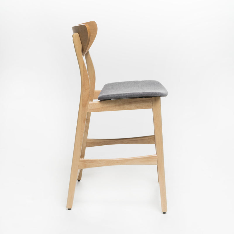 Noble House retro modern counter height stool set with cushioned seats, featuring sleek wooden legs and stylish design.