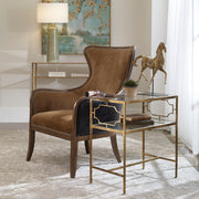 Uttermost Genell side table with a sleek modern design, featuring a wooden top and metal legs.