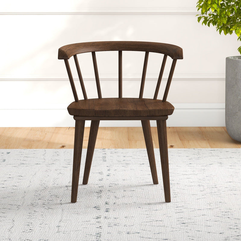 Set of two Ashcroft Furniture Kingsley brown dining chairs with wooden legs and cushioned seats, modern and stylish for dining rooms.