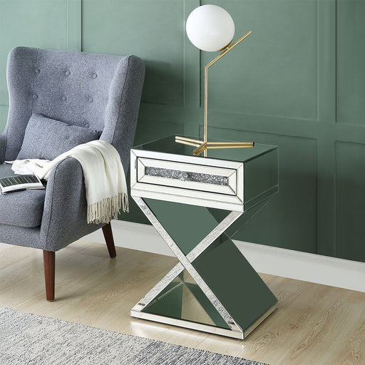 Noralie - Accent Table, X-Shaped Base - Mirrored & Faux Diamonds - R&R Furniture Gallery (Fountain Valley, CA)