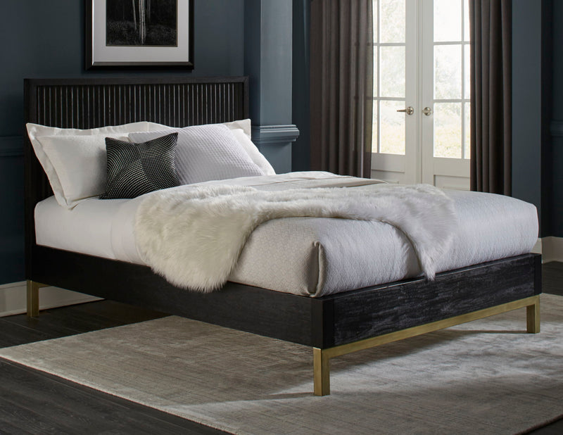 Kentfield Solid Wood King-Size Platform Bed in Black Drifted Oak