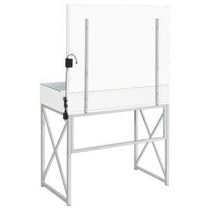 Hamlin - Makeup Vanity Table With Lighted Mirror And Padded Stool - White