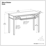 Handcrafted Warm Shaker desk by Simpli-Home with wooden finish, featuring a spacious writing surface and storage drawers.