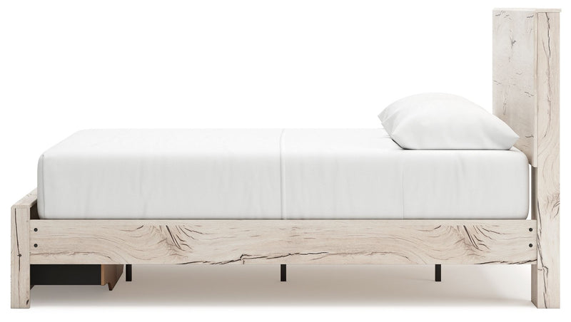 Signature Design by Ashley Lawroy panel bed with built-in storage drawers in a modern bedroom setting.