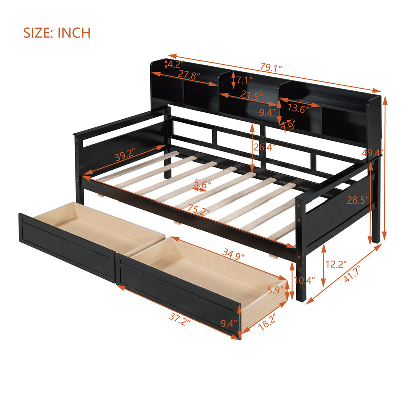 Daybed, Slat Support, With Bedside Shelves And 2 Drawers - R&R Furniture Gallery (Fountain Valley, CA)