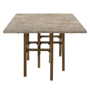 ACME Oleia dining table with engineered marble top featuring natural marble finish and walnut wood legs.