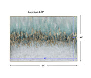 Hand painted blue canvas art titled Divide by Uttermost, featuring abstract design on a modern wall art piece.