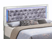 Glory Furniture Madison upholstered bed with built-in LED lighting, featuring a padded headboard and modern design.