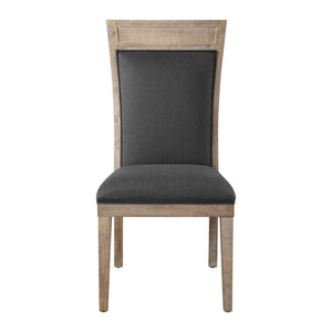 Dark gray Uttermost Encore armless side chair with sleek modern design, upholstered seat and wooden legs.