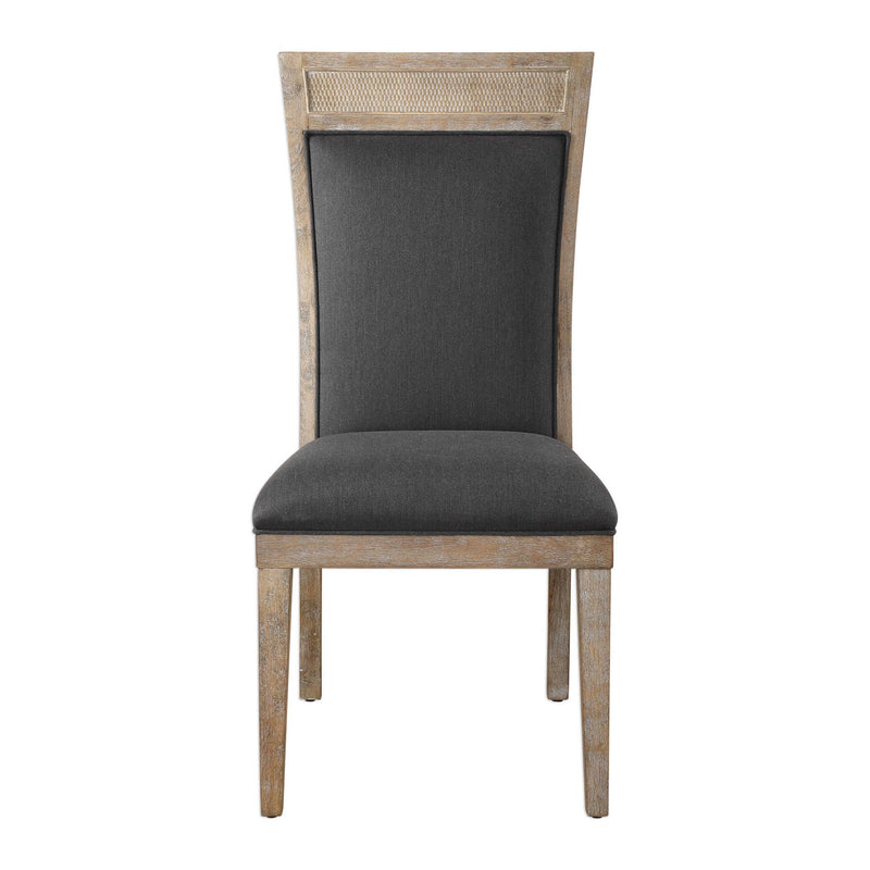 Dark gray Uttermost Encore armless side chair with sleek modern design, upholstered seat and wooden legs.