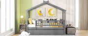 DreamHaus Creativity House Bed with twin-size trundle, featuring a colorful house-shaped design and space for an extra mattress.