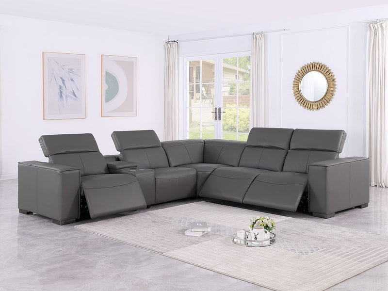 1208 - 6-Piece L-Shaped Leather Reclining Sectional With 3 Power Recliners