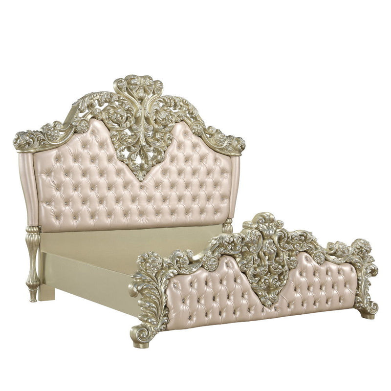 Vatican - Eastern King Bed - Synthetic Leather, Light Gold & Champagne Silver - R&R Furniture Gallery (Fountain Valley, CA)